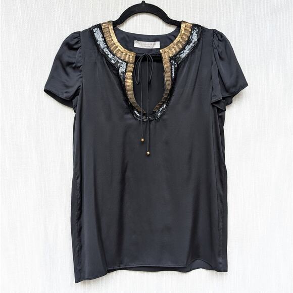 Stella McCartney Silk Satin Sequin Embellished Tie Neck Blouse Top, size IT40/S - Picture 1 of 8